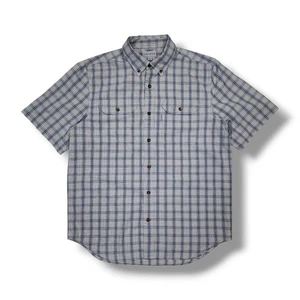 Carhartt Relaxed Fit Gray/Blue Plaid Button Down Short Sleeve Shirt Men's L - Picture 1 of 10