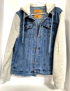 Krispy Kreme HOT NOW Snap Up Hooded Denim Jean Jacket Doughnuts Adult M - Picture 1 of 10