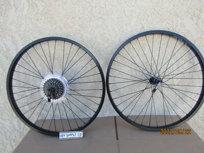 NEW  24'' X 2.125 BLACK ALUMINUM 5 SPEEDS BICYCLE RIM SET FOR MTB, CRUISER - Image 1 of 4