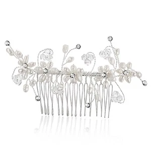 Freshwater Pearls Floral Rhinestone Crystal Bridal Wedding Tiara Hair Comb FC046 - Picture 1 of 6