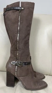 Nicole “Gloribel” Tall Leather Boots Size 7.5M Buckle Stacked Heel Brown NWOT - Picture 1 of 22