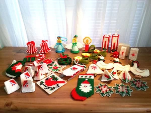 40 Handmade Plastic Canvas Needle Point Christmas Ornaments - Picture 1 of 10