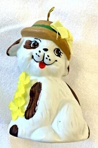 Vintage Giftco Porcelian Smiling Puppy Hanging Bell Christmas Ornament - Foto 1 di 8