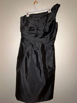 ML Monique Lhuillier One Shoulder Black Cocktail Dress Size 10 Ruched Taffeta  - Image 1 of 4