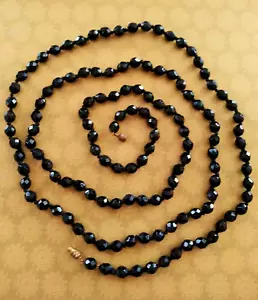 Antique Victorian MOURNING BEADS Jet BLACK Glass NECKLACE Edwardian ~ 52 INCHES - Picture 1 of 12