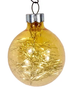 Franke Christmas Ornament Ball Transparent Gold Glass Tinsel WWII Era #982 - Picture 1 of 8