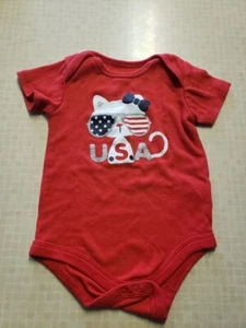 (H2.08) 4TH OF JULY One Piece. "USA". Cat w/glasses, Red, Sz 6-9mths - Picture 1 of 5