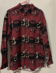 BIT & BRIDLE Camicia Borgogna Stampa Cavallo Bottoni 100% Cotone UOMO XL - Foto 1 di 8