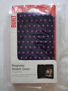 BUILT Neoprene Stretch Cover Case for Kindle Fire - Mini Dot Navy Blue Hot Pink - Picture 1 of 3