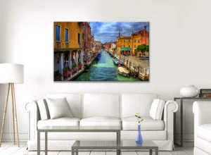 VENICE ITALY CANAL BOATS CALMING LARGE CANVAS ART PICTURE STUNNING NEW PRINT - Picture 1 of 2