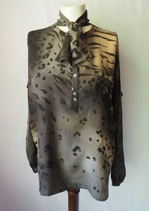 Vintage Escada West Germany Silk Blouse Animal Print Leopard Tiger Gray Beige - Picture 1 of 9