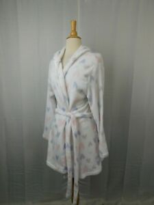 Bobbie Brooks Sleepwear - Heart Printed Plush Hooded Robe - White, S/M #2859