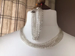Multiple Silver Chain Necklace And Matching Bracelet- New With Tags - Picture 1 of 5