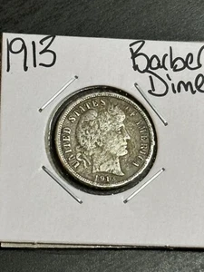 Moneda de diez centavos de plata de peluquero P 1913 bonita fecha mejor (Raw14144) - Imagen 1 de 2
