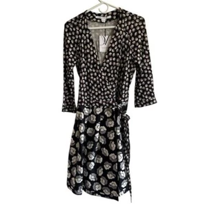 NWT Diane von Furstenberg Jewel Silk Combo Pleated Wrap Dress, Size 12 - Picture 1 of 7