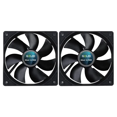 2 X Gelid Solutions Silent 12 PWM Black 120mm Case Fans 1600 RPM 64.5 CFM 4-Pin - Image 1 of 4