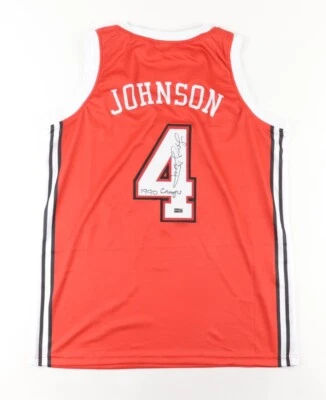 Camiseta Larry Johnson assinada UNLV inscrita "1990 Champs" (Steiner) - Imagem 1 de 4