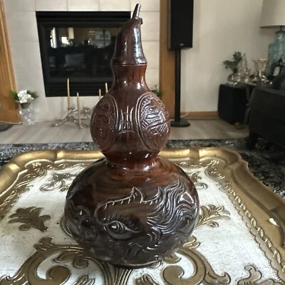 8-дюймовая фарфоровая изысканная деревянная бутылка из тыквы с драконом - Изображение 1 из 4