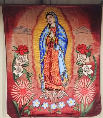 GUADALUPE FLOWER ROSE ARDRAS ART SANDRA CARAVALHO VIRGIN MARY QUEEN BLANKET - Image 1 of 2