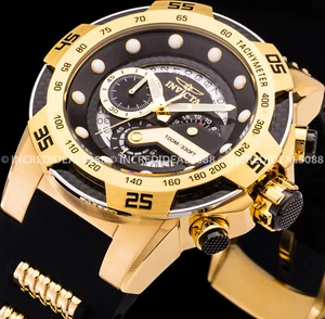Invicta Men SPEEDWAY CHRONOGRAPH Black Dial Strap 18Kt GOLD Plated Watch Reloj - Picture 1 of 10