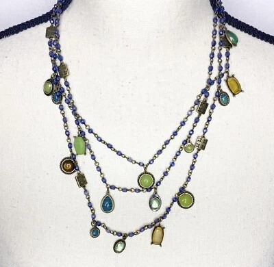 "Collar colgante en capas con dije de cadena de múltiples hilos turquesa ágata 22""" Foto 1 de 4