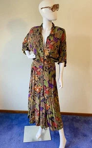 Vintage Rayon Floral Fit And Flair Michelle Stuart Dress C1980’s - Picture 1 of 10