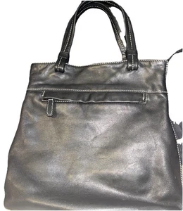 Kenneth Cole New York Black Napa Leather Tote Zippered Pocket Inside & Outside - Picture 1 of 21