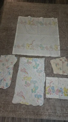  Conjunto de cobertor de lençóis de cama vintage CARE BEARS bebê abraços e puxadores - Imagem 1 de 4