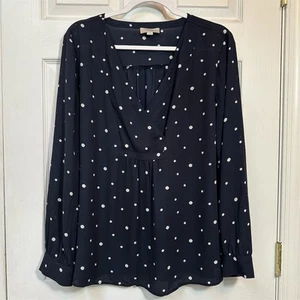 LOFT Damen Bluse blau gepunktet V-Ausschnitt Langarm transparent Größe L - Bild 1 von 5