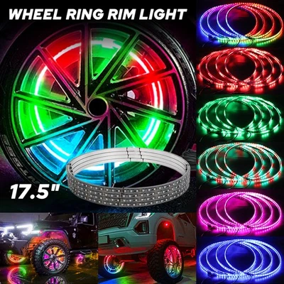 4PCS LED 17.5" Wheel Ring Lights IP68 Changing RGB+Music APP Bluetooth Control - Image 1 of 4