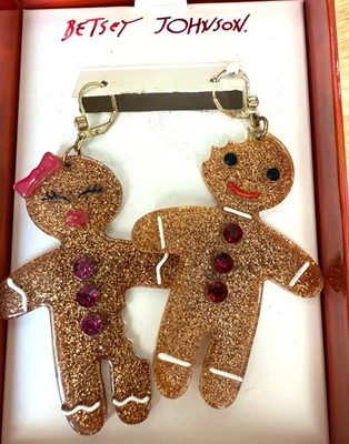 Pendientes de vacaciones Betsy Johnson pan de jengibre declaración grandes colgantes estrás Acc Foto 1 de 4