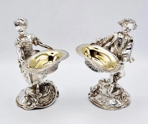 VINTAGE SILVER PLATED VICTORIAN STYLE TABLE SALT CELLARS 20th Century BOY & GIRL - Picture 1 of 8