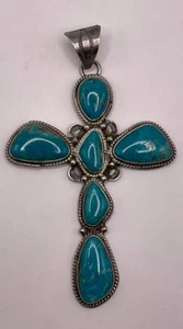 Colgante Cruz Grande Turquesa Nativa Oso Correr R.B Plata de Ley (32,57 g) - Imagen 1 de 6