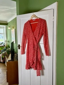*GANNI RED & WHITE TILDEN MESH LILY PRINT WRAP FRILL DRESS* - Picture 1 of 6