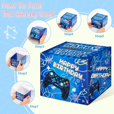 Caixa de dinheiro de aniversário - Caixa de puxar dinheiro videogame azul surpresa festa de aniversário F... - Imagem 1 de 4