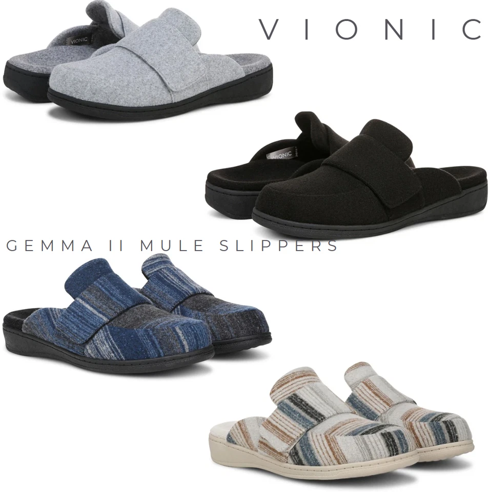 Zapatillas para mujer VIONIC Gemma II Mule gris claro/negro/crema/franela denim nuevas con caja Foto 1 de 1