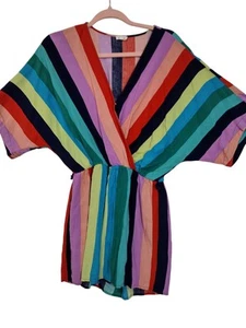 En Creme Anthropologie Color Full Striped Romper V-Neck Batwing Sleeves Size M - Picture 1 of 16