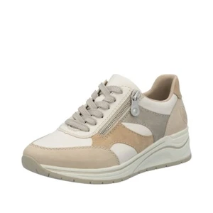 Ladies Rieker 'N9518' Beige Lace Up & Zip Casual Wedge Trainers - Wide - Picture 1 of 12