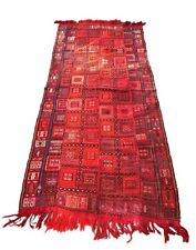 Handmade Antique Wool Rug Red Moroccan Berber Tribal Design  4'4 x 9'5