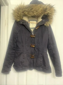 Abercrombie & Fitch Fur Hoodie Jacket Small Blue Vintage Y2K Toggle Buttons - Picture 1 of 7
