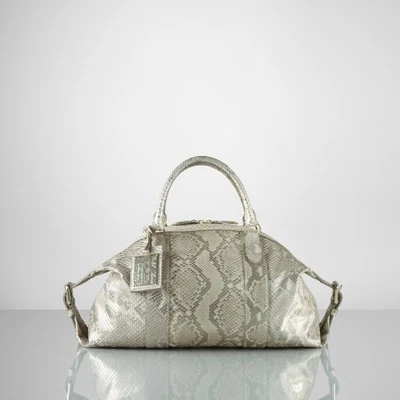 Bolso Cartera Ralph Lauren Etiqueta Púrpura Champagne Pitón Boston Nuevo $3950 Foto 1 de 3