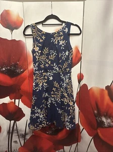 fit and flare blue Chiffon mini dress Floral Navy Blue Party Size S 8/10 - Picture 1 of 6