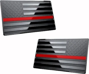 3"x5" All Black Thin Red Line Left & Right American Flag Decal Car Truck Emblem - Picture 1 of 3