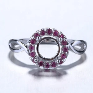 10 Karat Weißgold Hochzeit Party 6,5-7 mm Rund Halbmontage Original Rubine feiner Ring - Bild 1 von 6