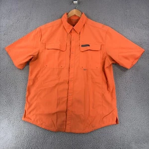 Cabelas Button Up Fishing Shirt Mens Large Orange Short Sleeve Vented Stretch - Picture 1 of 13