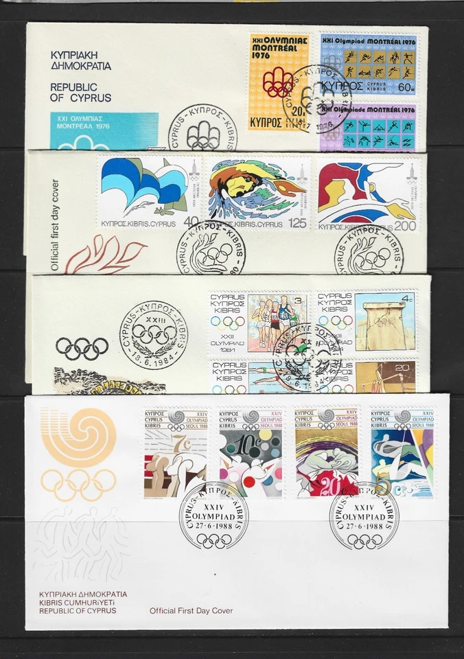 CYPRUS 1976 MONTREAL 1980 MOSCOW 1984 LOS ANGELES 1988 SEOUL OLYMPICS 4 FDCs - Image 1 of 1