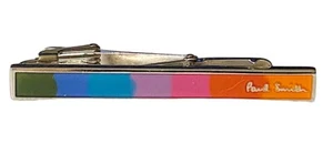 Paul Smith Tie Clip Bar Pin Enamel Signature Artist Stripe Silver-Tone New $125 - Picture 1 of 5