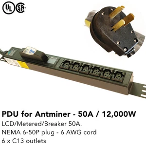 LCD Metered PDU 240V 50A NEMA 6-50P with 6 C13 Ports 6 AWG Server Mining KASPA - Picture 1 of 10