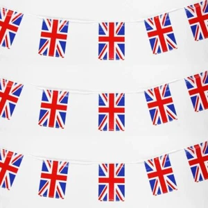 UNION JACK BUNTING JUMBO FLAGS 33FT LONG 20 FLAGS 16" x 12" BANNER PUBS CLUBS - Picture 1 of 1