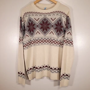 Maglione pullover True Rock uomo XL maglia nordica misto cotone panna, grigio e rosso - Foto 1 di 7